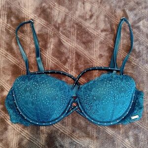 Victoria's Secret PINK Date Push Up Bra, Teal Green Lace & Studs, Sz 34B